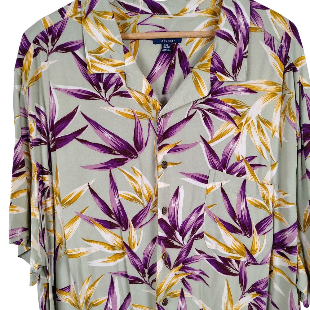 George Mens 3XL Tropical Leaf Print Rayon Camp Shirt Multicolor Boho Summer